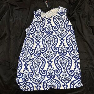 Blue and White Patterned Sleeveless Dress